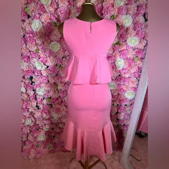 Elegant Pink Peplum Two Piece Matching Set - Picture 3 of 4